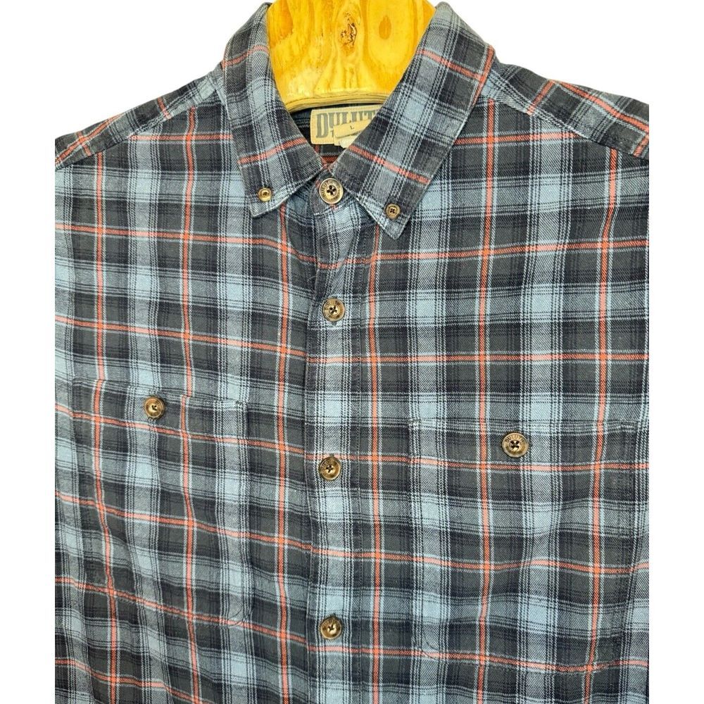 Duluth Trading Company Mens Slim Fit Flannel Button Down Shirt Blue‎ Plaid Large
